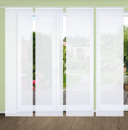 HOME in green Schiebegardine ROMOLUS, 4er Set, halbtransparent - Gardinen aus 100% recyceltem Polyester, ideal als flexibler Sichtschutz und Raumteiler, mit elegantem Bambusdruck und einfacher Montage.