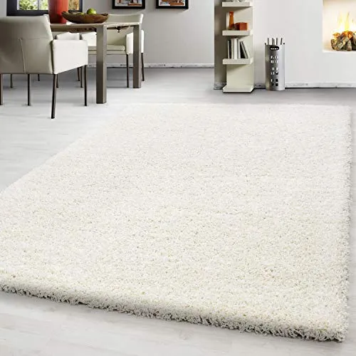 Teppium Moderner Hochflor Teppich Wohnzimmer 250x350 (240 x 340 cm) Creme - Shaggy Flauschiger Teppich, Extra Weich, Pflegeleicht und Einfarbig - für Schlafzimmer, Küche und Esszimmer