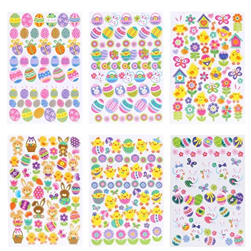 Naler Ostereier Aufkleber Oster Sticker Osterhasen Küken Blumen Osterdeko (6 Blatt)