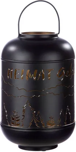 GILDE Deko Windlicht Laterne mit Griff - Heimat Gefühl - Laterne mit Scherenschnitt-Dekor, für stimmungsvolle Beleuchtung in der Advents- und Weihnachtszeit. Die goldene Innenseite sorgt für warmes Kerzenlicht und gemütliche Atmosphäre.