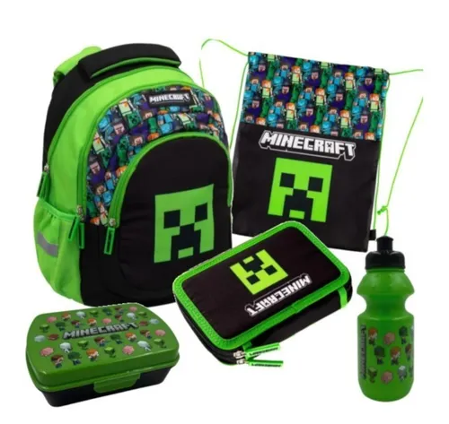 Schulrucksack Minecraft Steve Creeper 5-teiliger für Jungen, schulset ASTRA