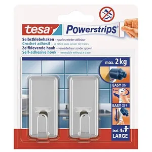 TESA POWERSTRIPS Klebehaken Large Classic Chrom in silber von tesa