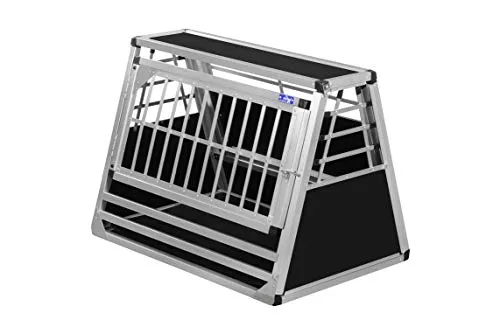 ALPUNA Transportbox N60 – Aluminium Hundebox 58×86×63 cm – Auto Hundebox mit Notausstieg, sicherer Hundetransport im Kofferraum