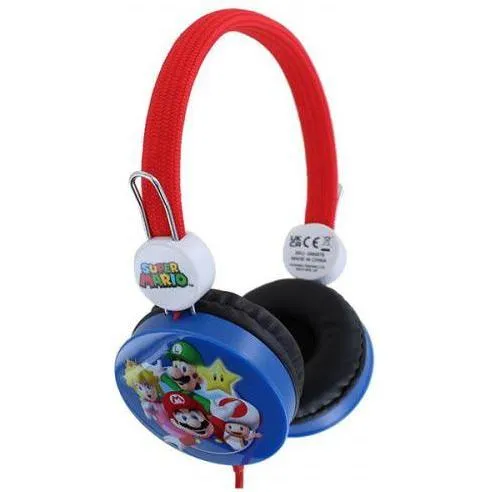OTL Technologies Super Mario Friends Red/Blue Kids Headphones - Kopfhörer für Kinder im Super Mario Design, kompatibel mit allen Geräten über 3.5mm Klinke, ideal für Gaming und Musik.