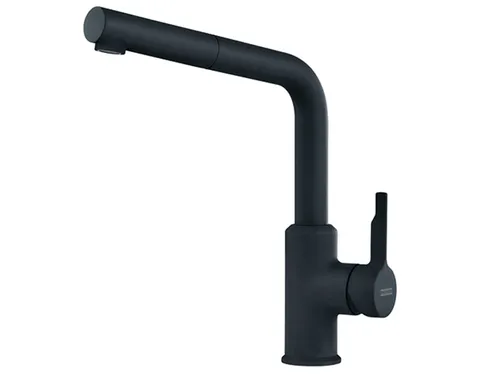 Franke Urban Black Matt - 115.0627.523 Hochdruckarmatur - Elegante Hochdruckarmatur mit Zugauslauf und einem flexiblen Schwenkbereich von 150°, perfekt für moderne Küchen.