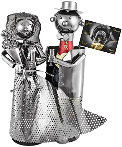 BRUBAKER Flaschenhalter für Sekt oder Champagner - Hochzeitspaar - Weinregale mit einzigartiger Metall-Skulptur für Hochzeiten, inklusive Grußkarte und ideal als Geschenk für besondere Anlässe.