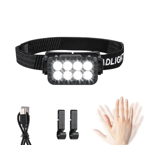 Stirnlampe LED Wiederaufladbar 1 Stück, Superhell 2500 Lumen 5 Lichtmodi Leichtgewichtig IPX6 Wasserdicht Leicht Sensor Kopflampe,Stirnlampen für Outdoor Camping Laufen Angeln,für Kinder Erwachsene