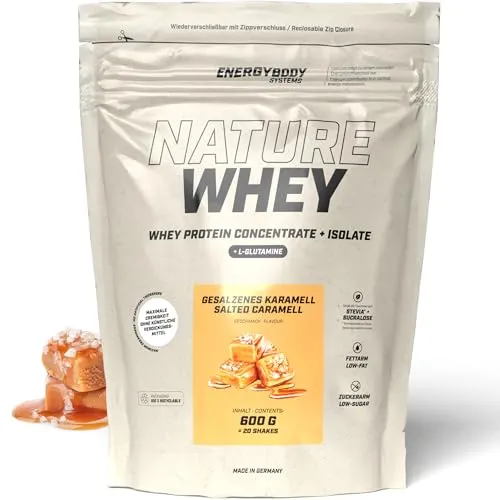 Energybody Nature Whey Protein Isolate & Concentrate 600g Beutel/zucker- und fettarmes Molkenproteinpulver/Eiweiß Pulver ohne künstliche Verdickungsmittel/Eiweiss Shake (Salted Caramel)