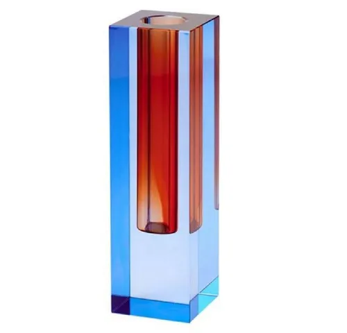 Gift Company Vase Sari, Dekovase aus Kristallglas - Elegante Blumenvase aus Kristallglas in Blau und Orange, 17 cm hoch – perfekt für stilvolle Dekoration in jedem Wohnraum.