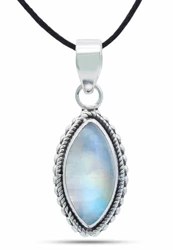 mantraroma Kettenanhänger 925 Silber Mondstein weißer Stein schimmer Edelstein Kettenanhänger Damen Sterling Silber Halskette Anhänger Geschenk (MAH-118-04)