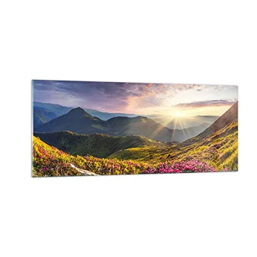 Panorama Bilder auf Glas 100x40cm Glasbild Gebirge Wiese Landschaft Wald Groß Wanddeko Bild im Glas Schlafzimmer Küche Wandbilder Dekoration Wohnzimmer Modern Wand Kunstdruck Art GAB100x40-3152