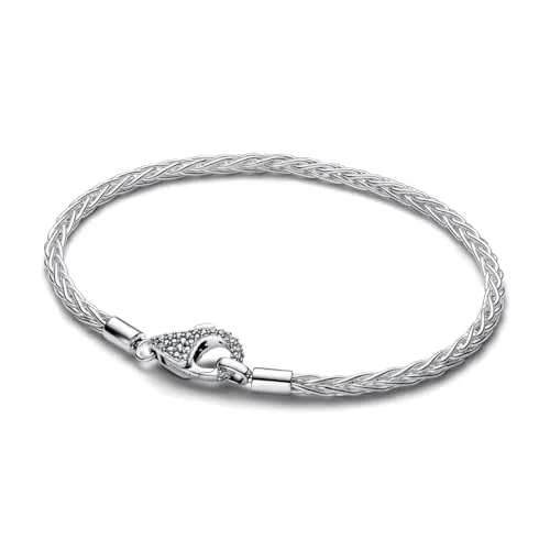 PANDORA Charm Armband Pavé Clasp Foxtail – 925 Sterling Silber mit Zirkonia, 17 cm - Dieses elegante Pandora Charm Armband aus 925 Sterling Silber besticht durch seine doppelte Foxtail-Kettenstruktur und funkelt mit Zirkonia-Details. Ideal für einen modernen und luxuriösen Look.