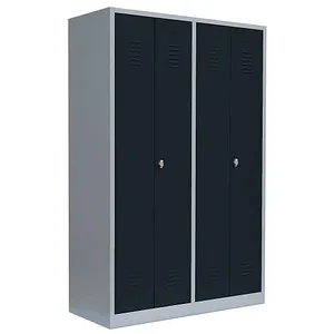 Lüllmann Spind 510448, Doppelspind mit 4 Abteilen, anthrazit - Robuster Doppelspind mit 4 Abteilen für optimale Schwarz-Weiß-Trennung, ideal für Gemeinschaftsräume. Aus hochwertigem Stahlblech mit 5 Jahren Herstellergarantie.