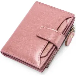 OKWISH Geldbörse Damen klein, Portemonnaie Damen Leder, Kleines Geldbeutel Damen Klein Weich Bequem Süß Portemonnaie mit Viel Kartenfächer Rosa - Rosa