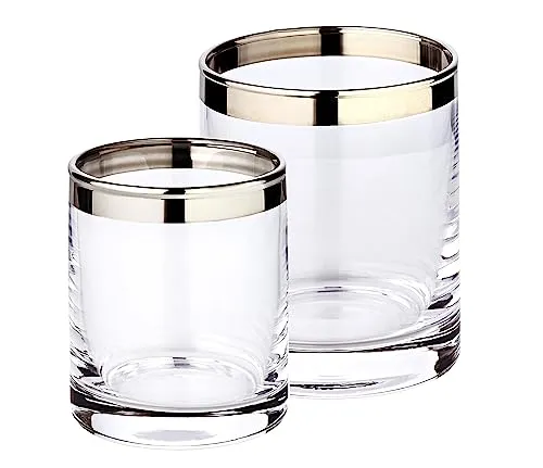 EDZARD Windlicht Molly 2er Set, mundgeblasenes Kristallglas mit Platinrand - Windlichter aus hochwertigem, mundgeblasenem Kristallglas mit elegantem Platinrand – ideal für stimmungsvolle Akzente und kreative Deko-Arrangements im Wohnbereich.