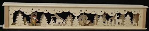 Rudolphs Schatzkiste Schwibbogenerhöhung mit Waldarbeiter Tieren - Weihnachtlicher Zierschmuck – Filigrane Holzverarbeitung mit beruhigendem Licht, ideal für eine gemütliche Atmosphäre in der Weihnachtszeit.