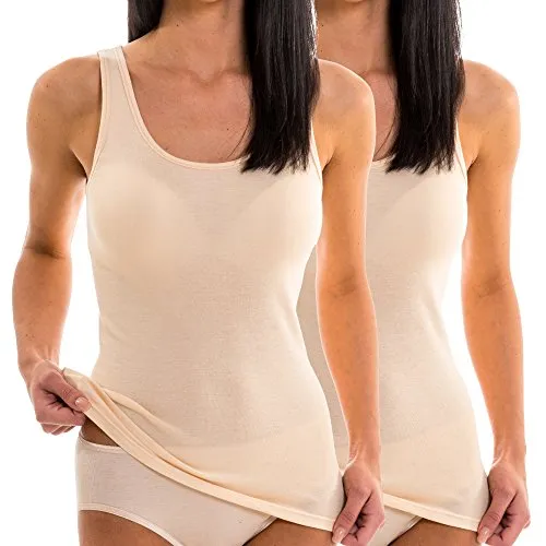 HERMKO 17310 2er Pack Damen Tank Top aus Baumwolle/Modal, Farbe:Cream, Größe:40/42 (M)