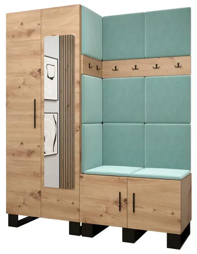 ABIKS MÖBEL Garderoben-Set ARTIN mit gepolsterten Paneelen - Praktisches Garderoben-Set im modernen Design, ausgestattet mit stylischen Polsterpaneelen und zahlreichen Ablageflächen. Ideal für eine individuelle Gestaltung Ihres Flurs und schützt die Wand vor Beschädigungen.