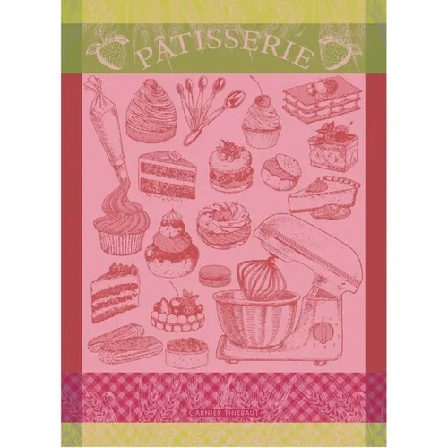 Garnier-Thiebaut Geschirrtuch La Patisserie Rose 56x78 cm - Elegantes Geschirrtuch aus 100% Baumwolle, jacquard-gewebt in zartem Rosa, ideal für die stilvolle Küche. Maße: 56x78 cm, hergestellt in Frankreich.