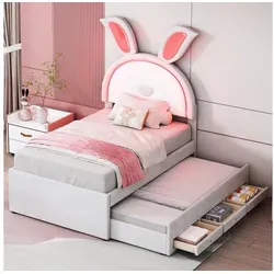 OKWISH Kinderbett Jugendbett 90x200 cm mit farbwechselnder LED-Lichtleiste (Jugendbett Gästebett, Inkl. Ausziehbett und Schubladen für variable Nutzung), Ohne Matratze – als stylisches Gästebett mit individueller Stimmung schwarz