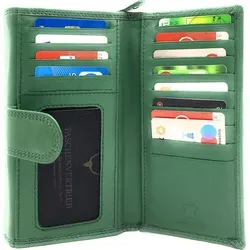 XXL Damenbörse Echt Nappaleder RFID-Schutz 18 Kartenfächer Geldbörse grün
