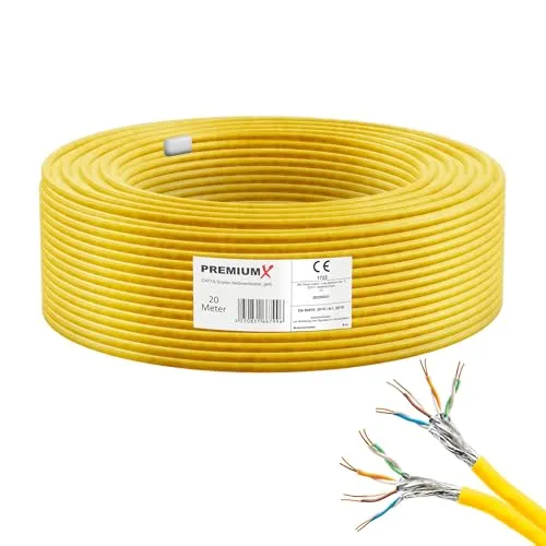Premium X 20m CAT 7A Netzwerkkabel - Ethernet-Kabel für hohe Geschwindigkeiten bis 10 Gbit/s, ideal für professionelle Anwendungen und PoE, halogenfrei und störungsarm.