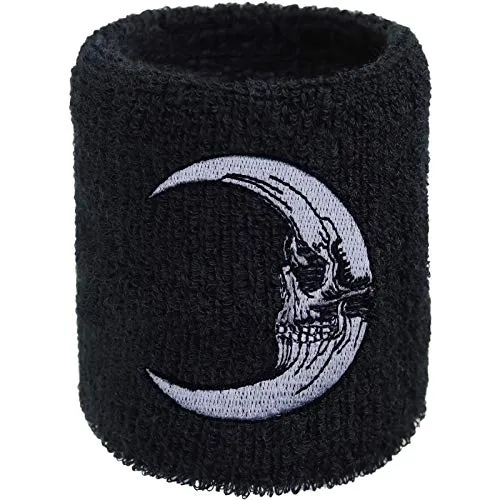 Biker Moon Schweissband Halb Mond Stickerei Designer Schweißband Old School Biker Absorbierendes Frottee | Motor-Sport Wristband Rocker Geschenk Cruiser Armband