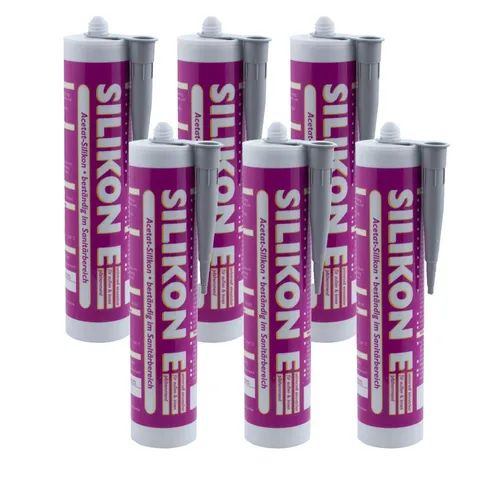 ARLI Silikon 6x 310ml grau, gebrauchsfertig, (6-tlg), Universal Sanitär Bad Dusche Küche Fuge Fenster innen außen