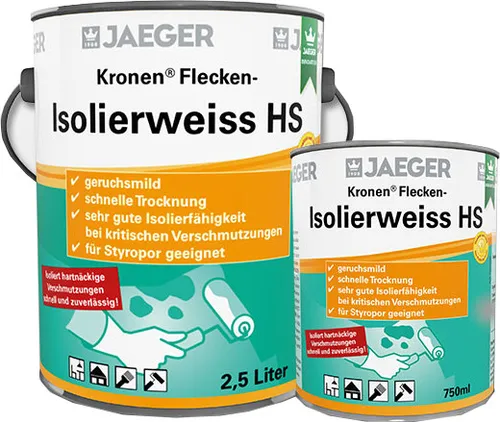 Jaeger 123 Kronen® Flecken-Isolierweiss HS 2,5 L - Farben & Lacke - Hochwirksame Isolierfarbe gegen hartnäckige Flecken wie Wasser, Nikotin und Ruß, ideal für Innen- und Außenanwendungen.