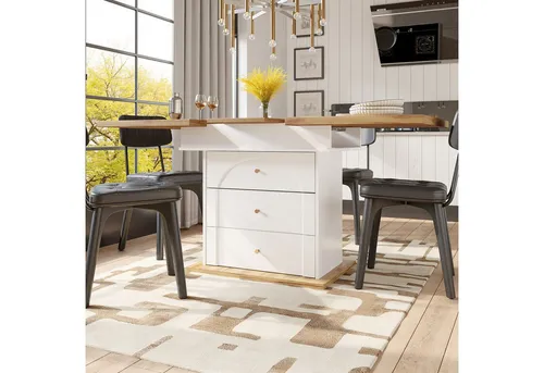 Odikalo Esstisch Kücheninsel mit Ausziehfunktion in Weiß und Schwarz