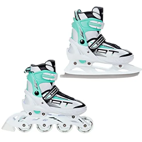 RAVEN Profession 2in1 Schlittschuhe Inlineskates Inliner für Kinder und Erwachsene verstellbar (White/Mint, 38-42 (25cm-27,5cm))