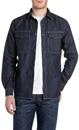 Replay Herren Jeanshemd 007 Dark Blue, M von Replay