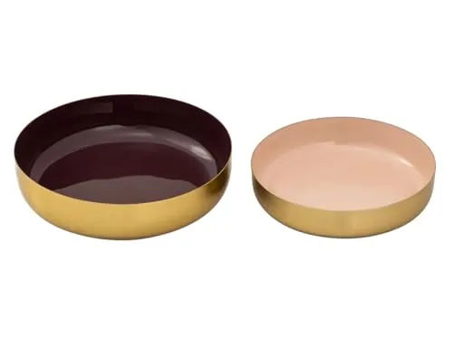 Amago home Knabberschale Schale 2er Set rund ø 22/18 cm Deco o. hochwertig Metall gold und innen Emaille Farbe purple - rose