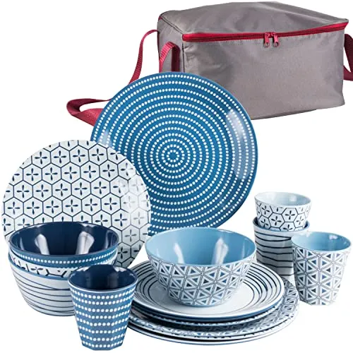 Melamin Camping Geschirr Set für 4 Personen in blau von #11
