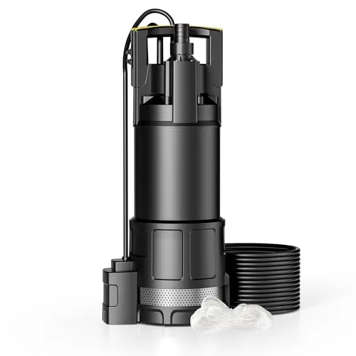 Wiltec Tauchpumpe mit Trockenlaufschutz und Schwimmerschalter 1200 W, Tiefbrunnenpumpe 6000 l/h, Wasserpumpe mit Schwimmer bis 7 m Tiefe & 40 m Förderhöhe