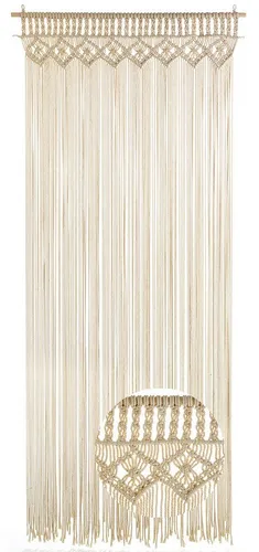 Kobolo Türvorhang TWINE beige 95x210cm, 132 Stränge - Fertiggardinen, handgefertigter Makramee-Vorhang für natürliche Akzente und gemütliches Ambiente in jedem Raum.