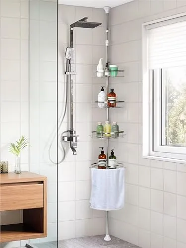 Bamodi Aluminium Regal Bad - Teleskop-Eckregal - Eckregale Dusche - Schwebende Aufbewahrungslösung Regale - Rostfrei - Ohne Bohren - 31x22x31 cm - Schwarz