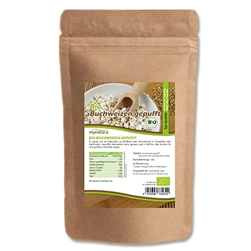 Mynatura Bio Buchweizen gepufft I Ungesüßt I Naturprodukt I Veganes Produkt I Müsli Topping I Vorteilspack I Im Beutel (1x 350g)