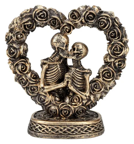 Figuren Shop GmbH Dekofigur Skelett Figur - Liebespaar in Rosenherz bronzefarben Gothic Dekoration