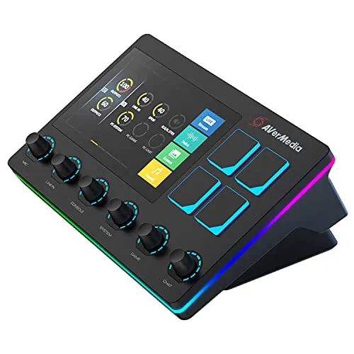 AVerMedia Live Streamer AX310 - 6-Spuren Audio Mixer - Mischpulte mit IPS-Touchscreen für interaktive Streaming-Aktionen, ideal für VTubing und direkte Integration in OBS, Streamlabs und mehr.