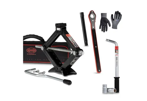HEYNER Wagenheber Scherenwagenheber Set mit Radmutternschlüssel Handschuhen Bundle 2,0t, max. Hubhöhe: 44.2 cm, Set, 3-tlg., inkl. Radmutterschlüssel und Handschuhe