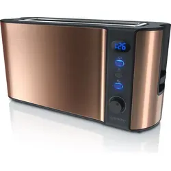 Arendo Toaster Langschlitz, Edelstahl, Display mit Restzeitanzeige, Brötchenaufsatz, 1 langer Schlitz, für 2 Scheiben, 1000 W, Defrost Funktion, Wärmeisolierendes Gehäuse, Krümelschublade beige