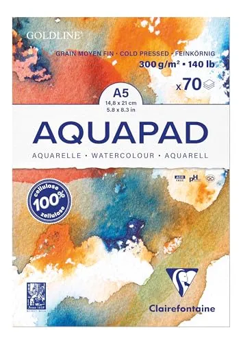 Clairefontaine Aquarellblöcke Goldline Aquapad A5 - 3er Pack - Schreibutensilien: Hochwertiges, mittelfeines Aquarellpapier aus 100% Zellulose, ideal für Nasstechniken mit hervorragender Absorptionskraft und Archivierungsqualität.