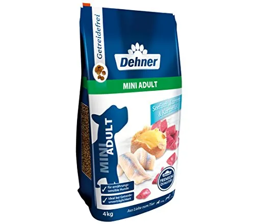 Dehner Premium Hundefutter, Trockenfutter getreidefrei, für ausgewachsene Hunde kleiner Rassen, Fisch / Lamm / Kartoffel, 4 kg
