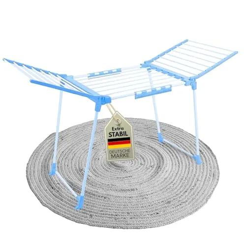 Coemo Flügelwäschetrockner Blau - Faltbarer Wäscheständer für kleine Räume - Wäscheständer für Balkon und Camping, klappbar und platzsparend, mit 30 kg Belastung - ideal für kleine Wohnungen und unterwegs.