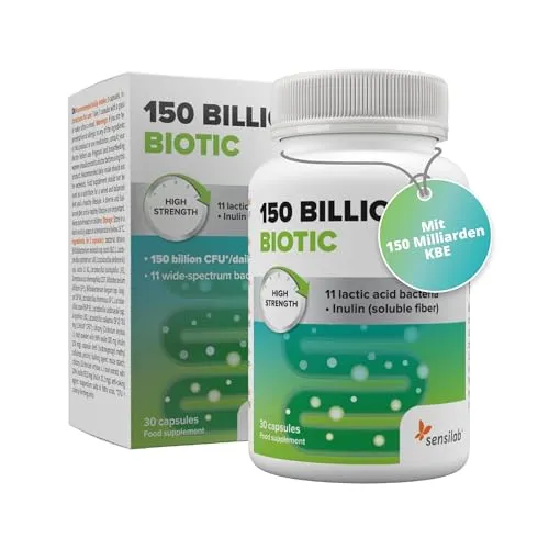Kulturen Komplex Kapseln mit Inulin, 150 Milliarden KBE, Hochkonzentriert, Verdauungsenzyme, Lactobacillus und Darmbakterien, Chicoree, 30 Kapseln für 10-30 Tage, Sensilab