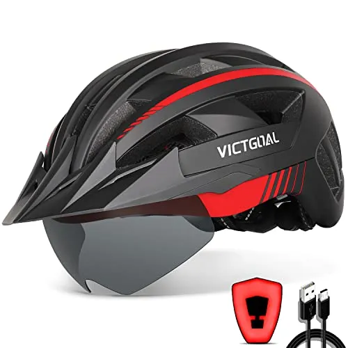 VICTGOAL Fahrradhelm mit abnehmbarer magnetischer Schutzbrille – Atmungsaktiver MTB Helm für Herren und Damen