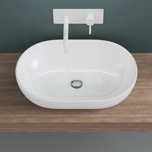 doporro Waschbecken 60x40x15cm Brüssel322 - Ovales Aufsatzwaschbecken aus Keramik mit Nano-Versiegelung für weniger Putzaufwand. Ideal für stilvolle Bäder, Maße: 60x40x15cm.