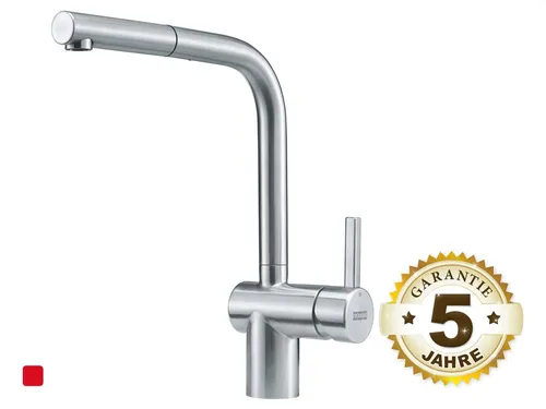 Franke Atlas Neo Window Edelstahl Niederdruckarmatur - Elegante Niederdruckarmatur mit Ausziehauslauf und 180° Schwenkbereich, ideal für die Unter-Fenster-Montage.