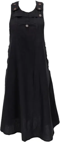 Guru-Shop Minirock Latzrock - Schwarz, Bequemes Trägerkleid für jede Jahreszeit - Röcke: Bequemes A-linien Trägerkleid mit variabler Länge und seitlichen Eingrifftaschen, ideal für Frühling und Sommer, fair gehandelt in Nepal.